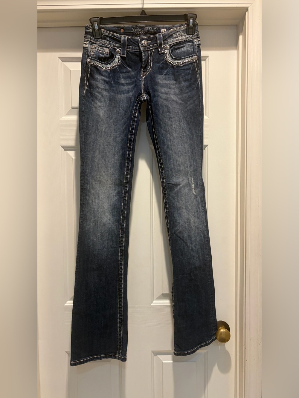 Miss Me Dark Blue Boot Cut Jeans with Whiskering
